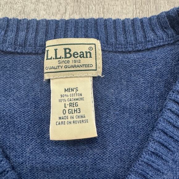 LL Bean Sweater Men's Large Blue Pullover Cashmere Blend Preppy V-Neck Office - Picture 4 of 7